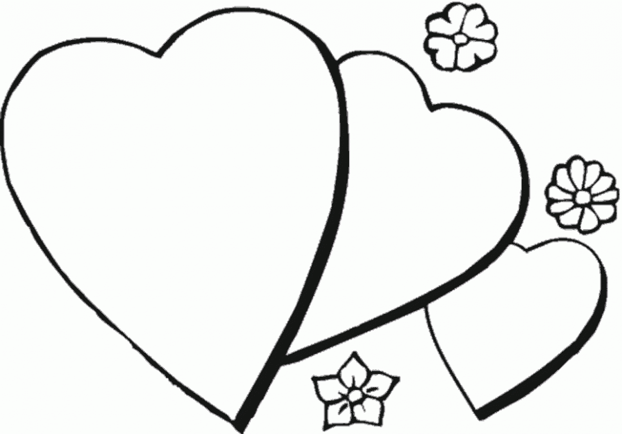 Три сердца и цветочки раскраска