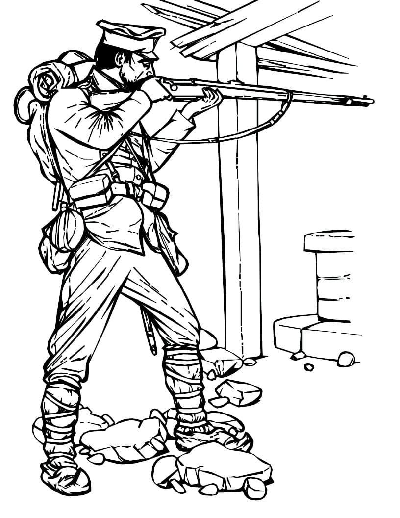 Солдат стреляет из ружья
