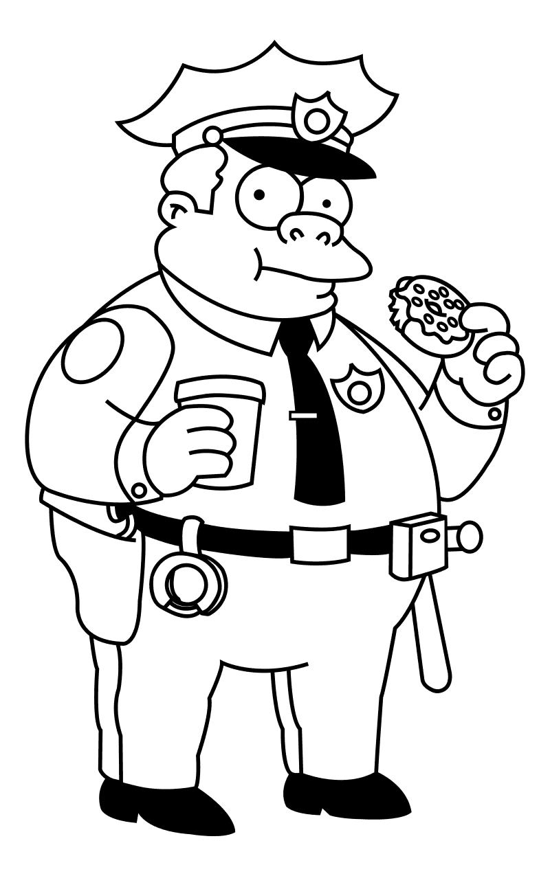 Полицейский с кофе и пончиком