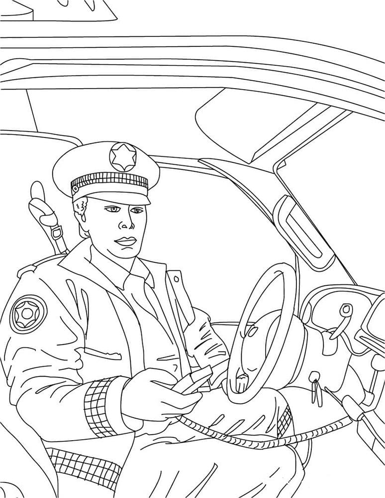 Полицейский с рацией в машине