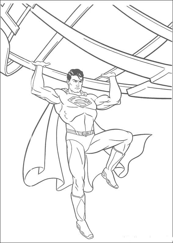 Супермен держит палки раскраска
