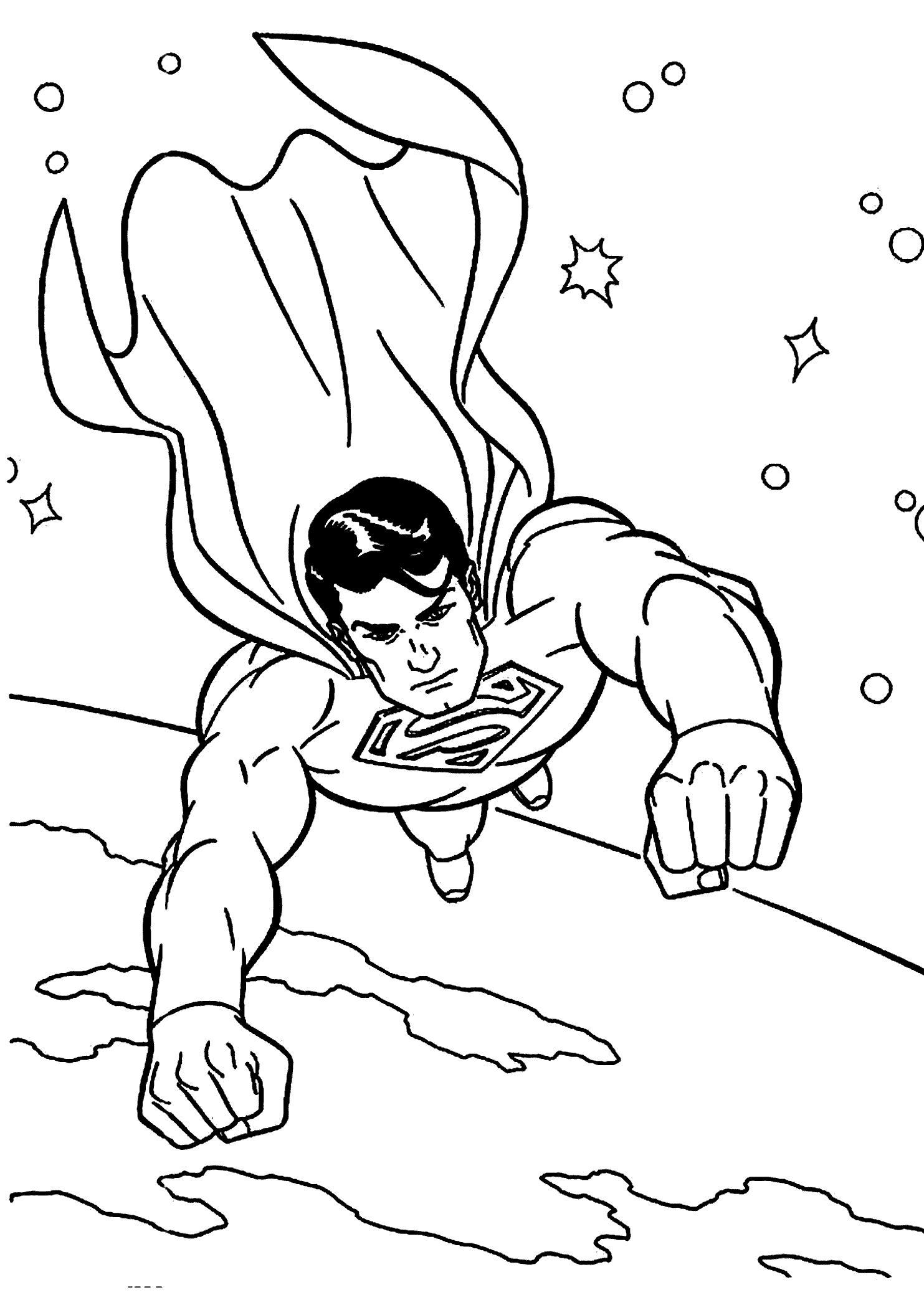 Супермен летит над планетой раскраска