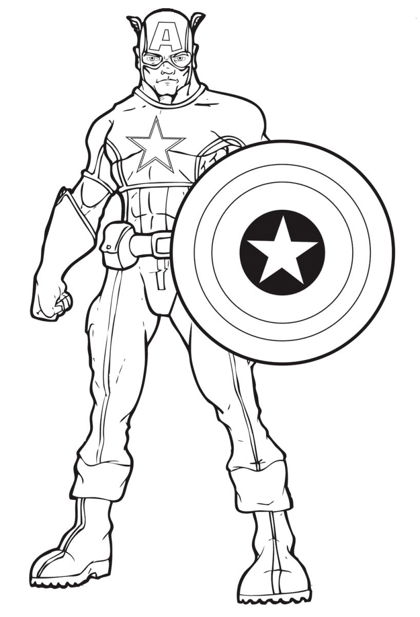Капитан Америка со щитом раскраска для малышей