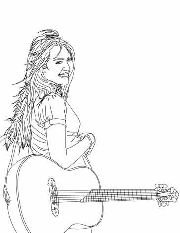 Ханна Монтана с гитарой раскраска