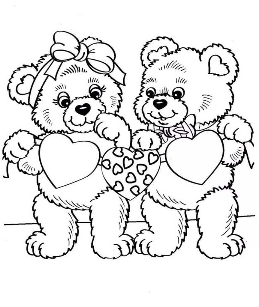 Два медвежонка с сердечками раскраска детская