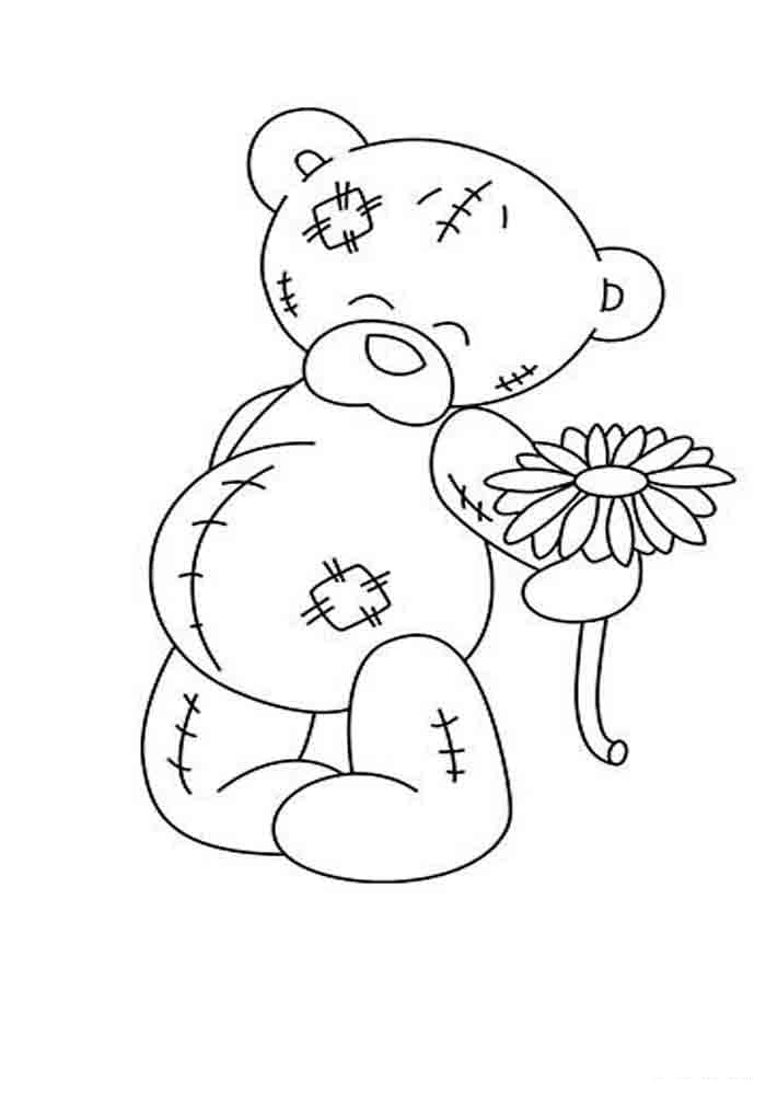 Медвежонок с ромашкой раскраска для детей