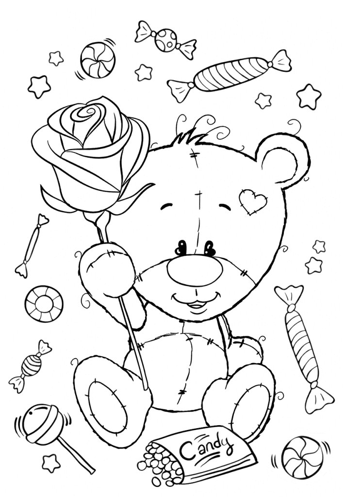 Медвежонок с розой и конфетами