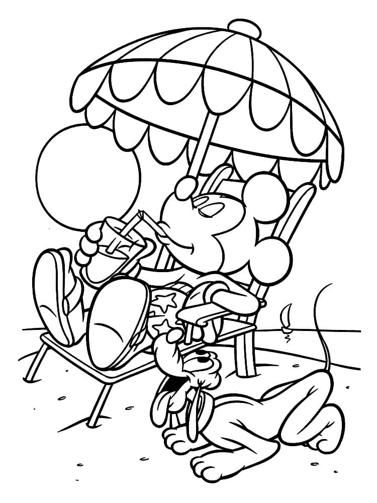 Микки Маус лежит под зонтиком