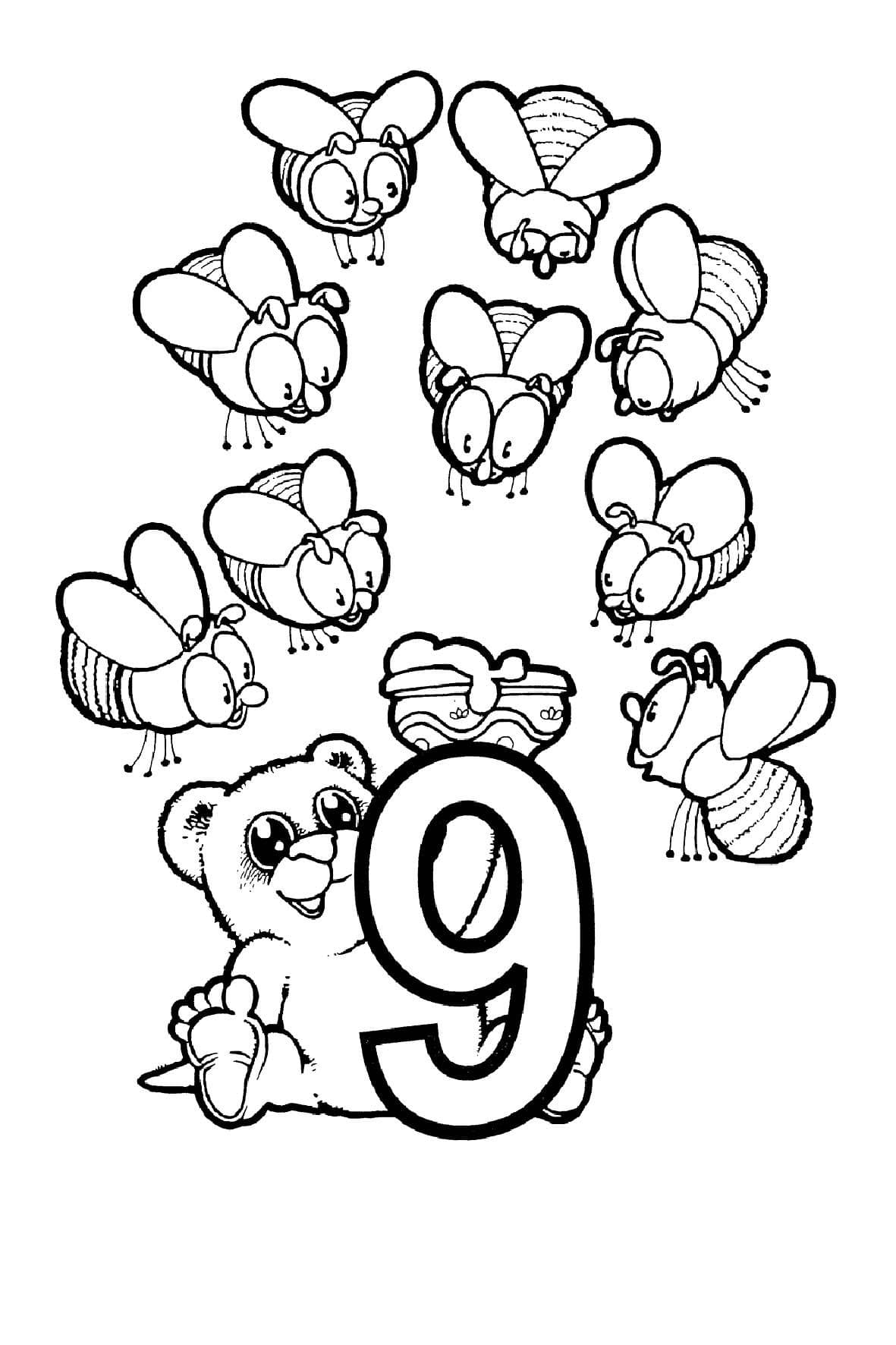 Цифра 9 медведь и пчелы