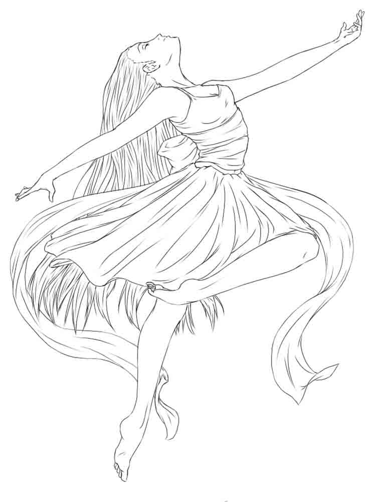 Балерина с шикарным платьем детская раскраска