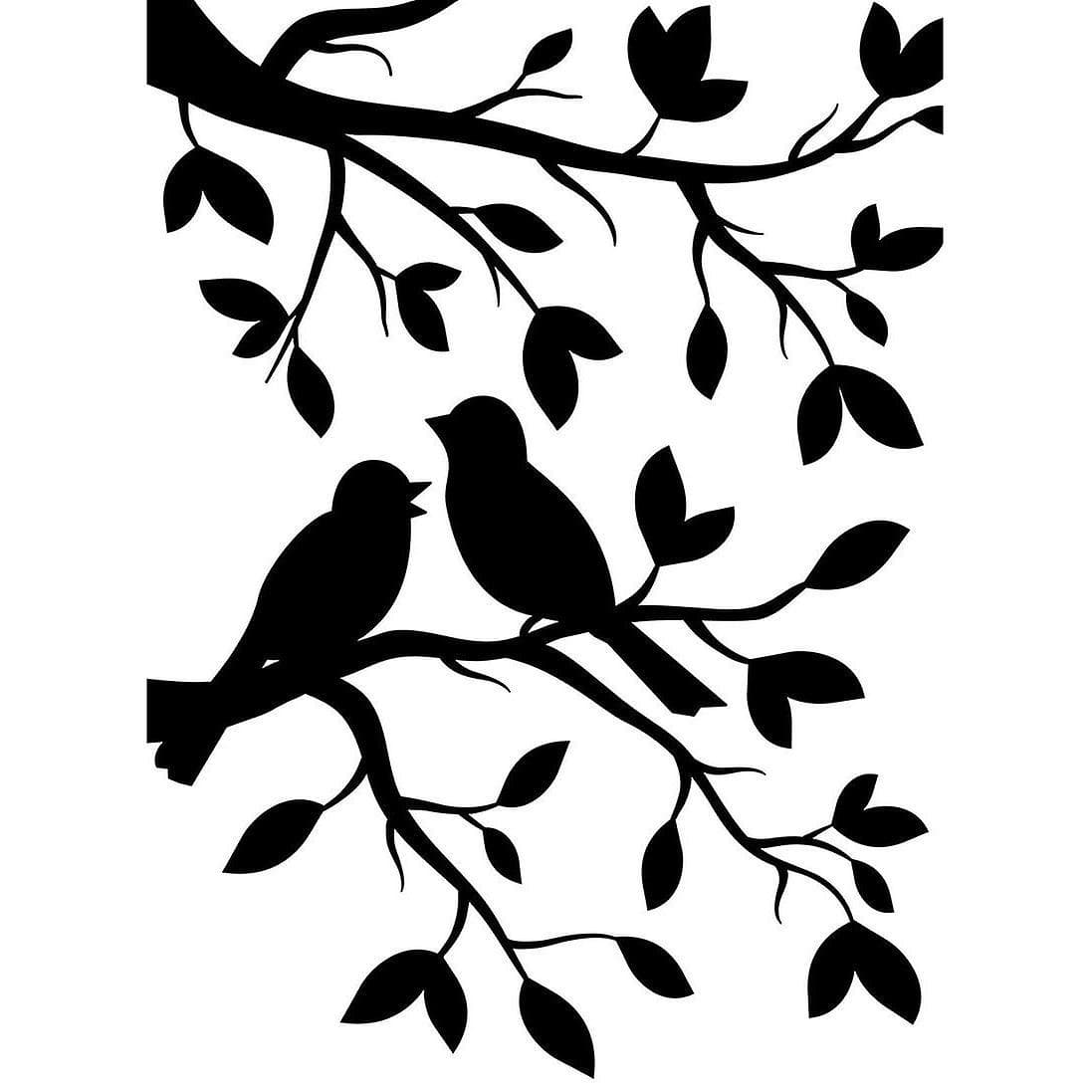 Трафарет птички на дереве