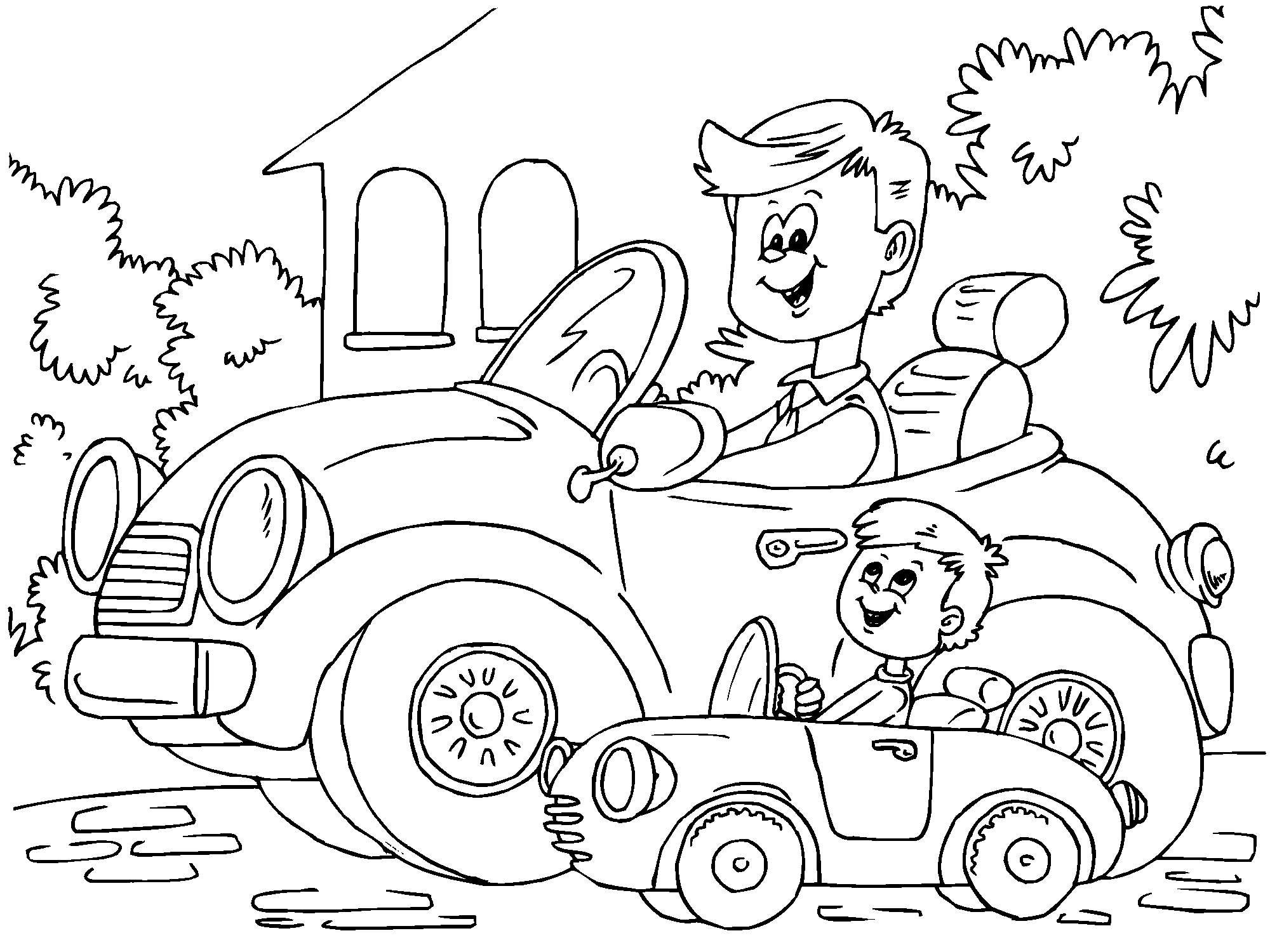 Папа и сын на машинах