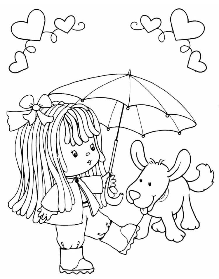 Девочка с зонтом и собачкой