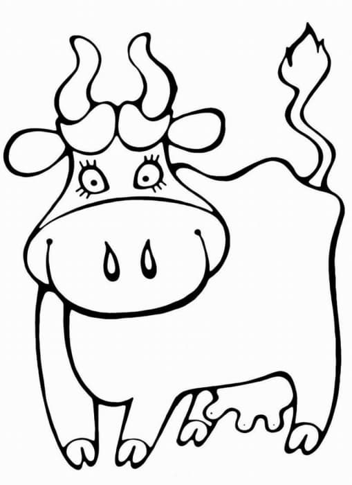 Корова с рогами раскраска
