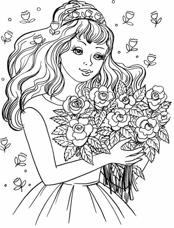 Девушка с большим букетом цветов