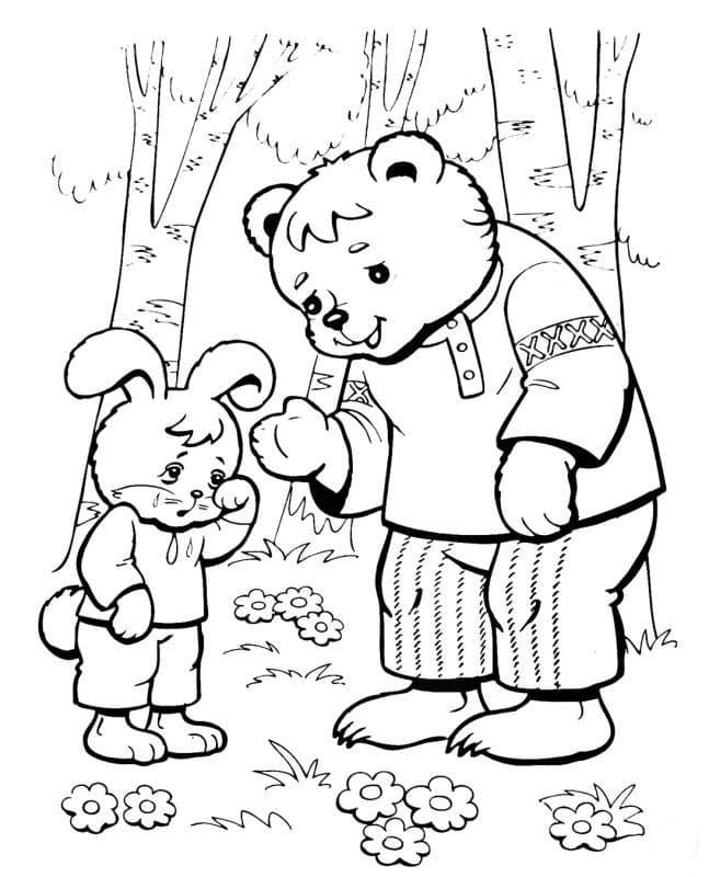 Медведь и заяц раскраска