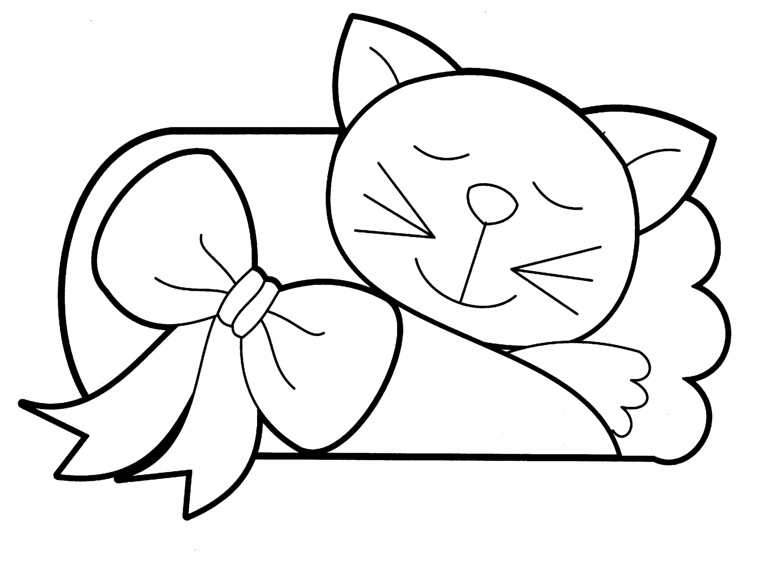 Котик спит с бантиком