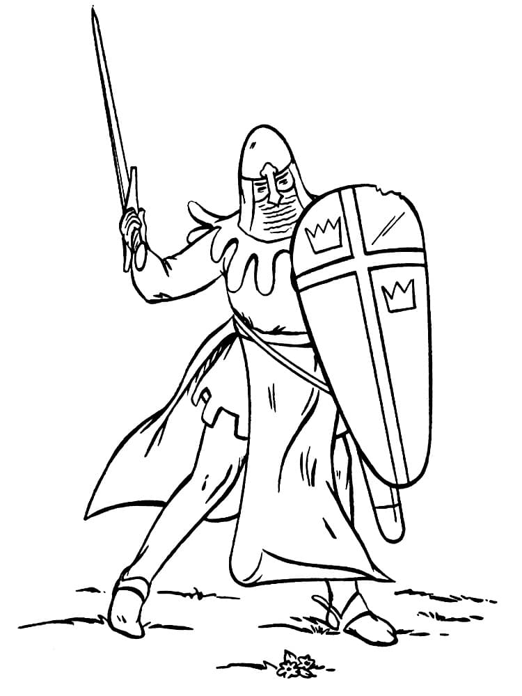 Рыцарь держит щит и меч раскраска