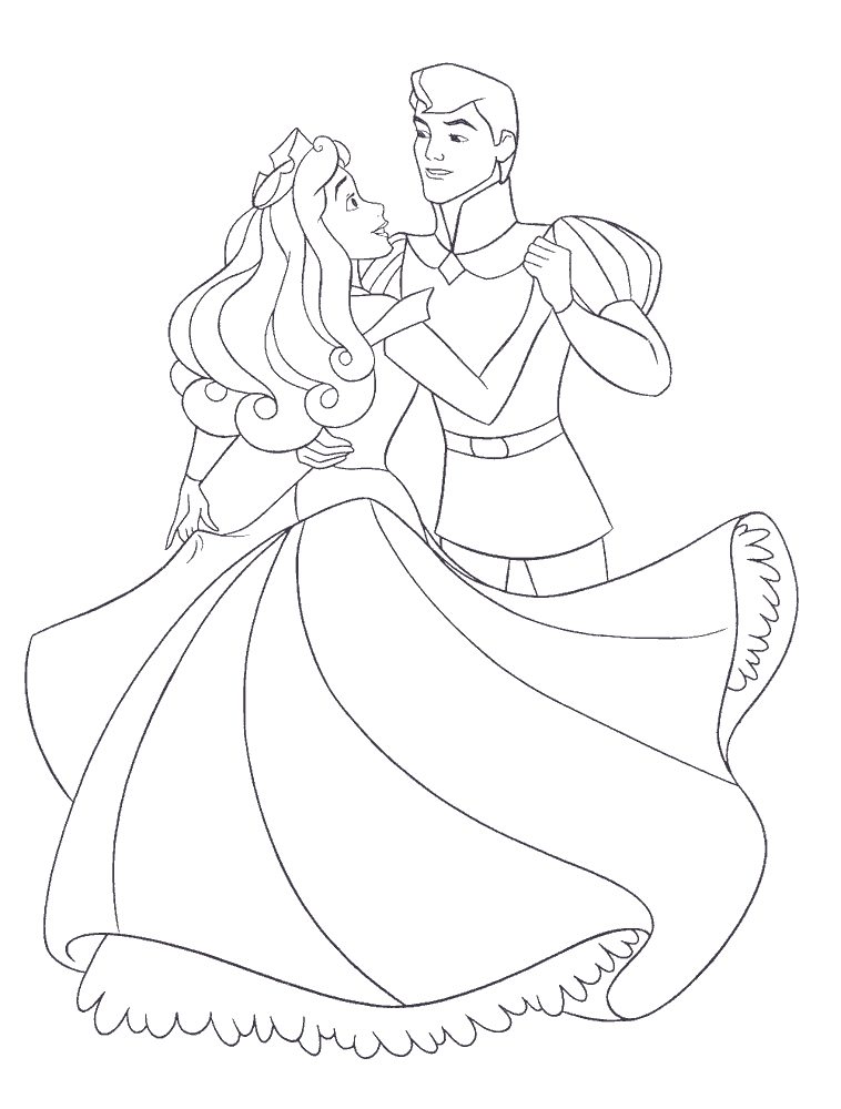 Принц танцует с принцессой детская раскраска
