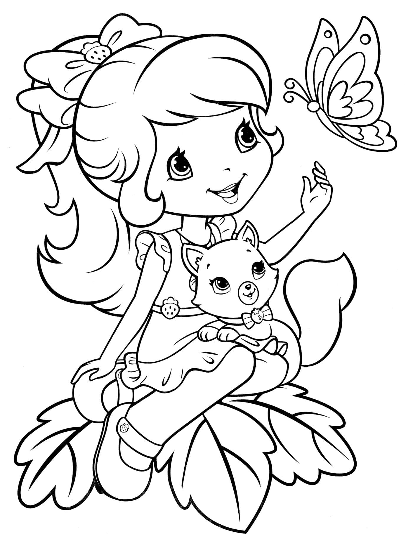 Девочка с котенком и бабочкой