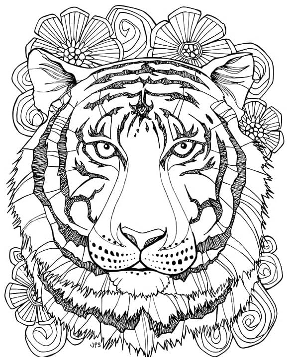 Голова тигра с цветами
