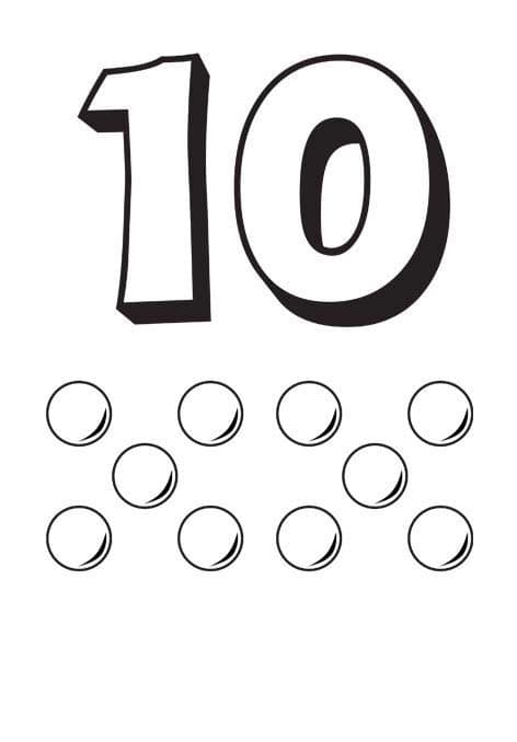 Детская раскраска цифра 10 кружочков