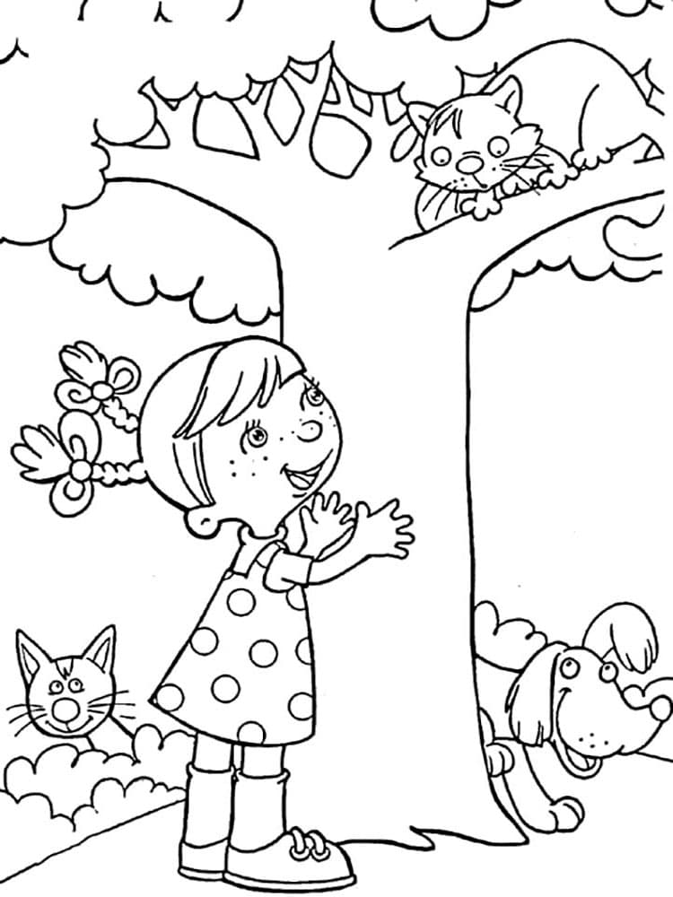 Девочка и кот на дереве