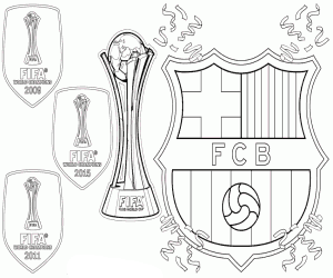 Футбольные кубки и логотип Барселона