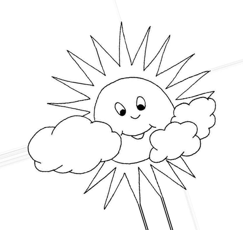 Солнце с облаками раскраска детская