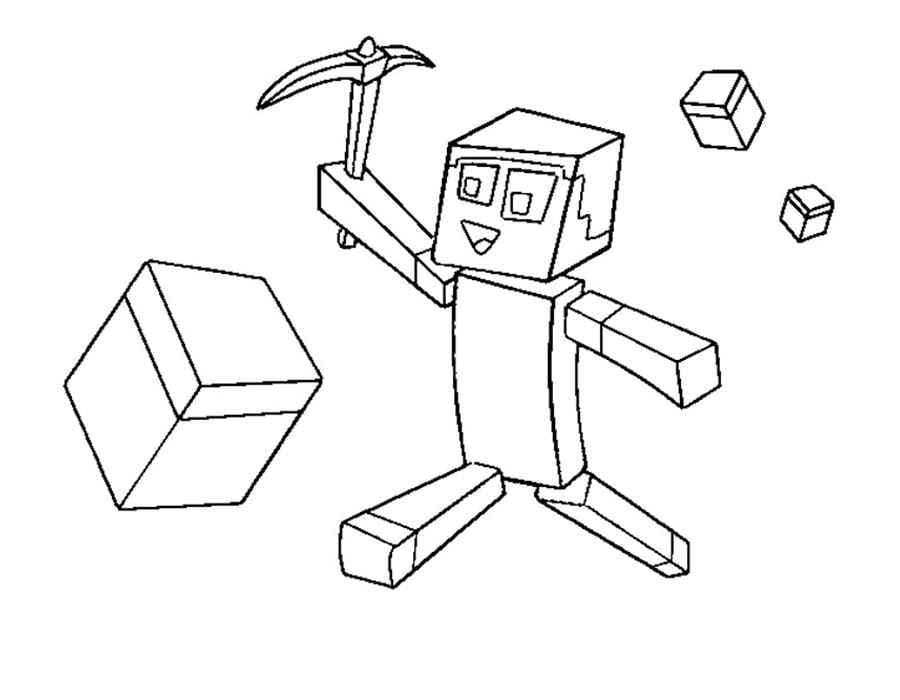 Майнкрафт человек с киркой и кубик