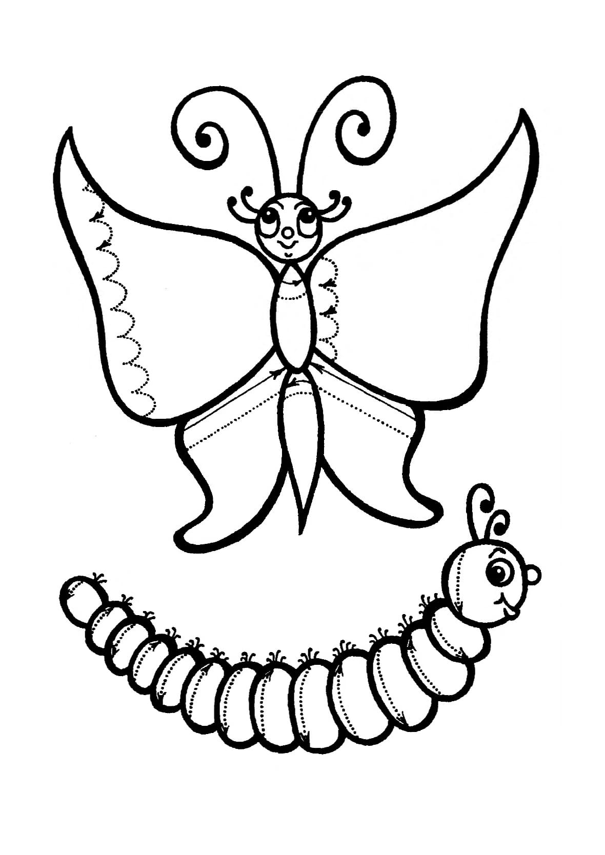 Бабочка и гусеница раскраска штриховка