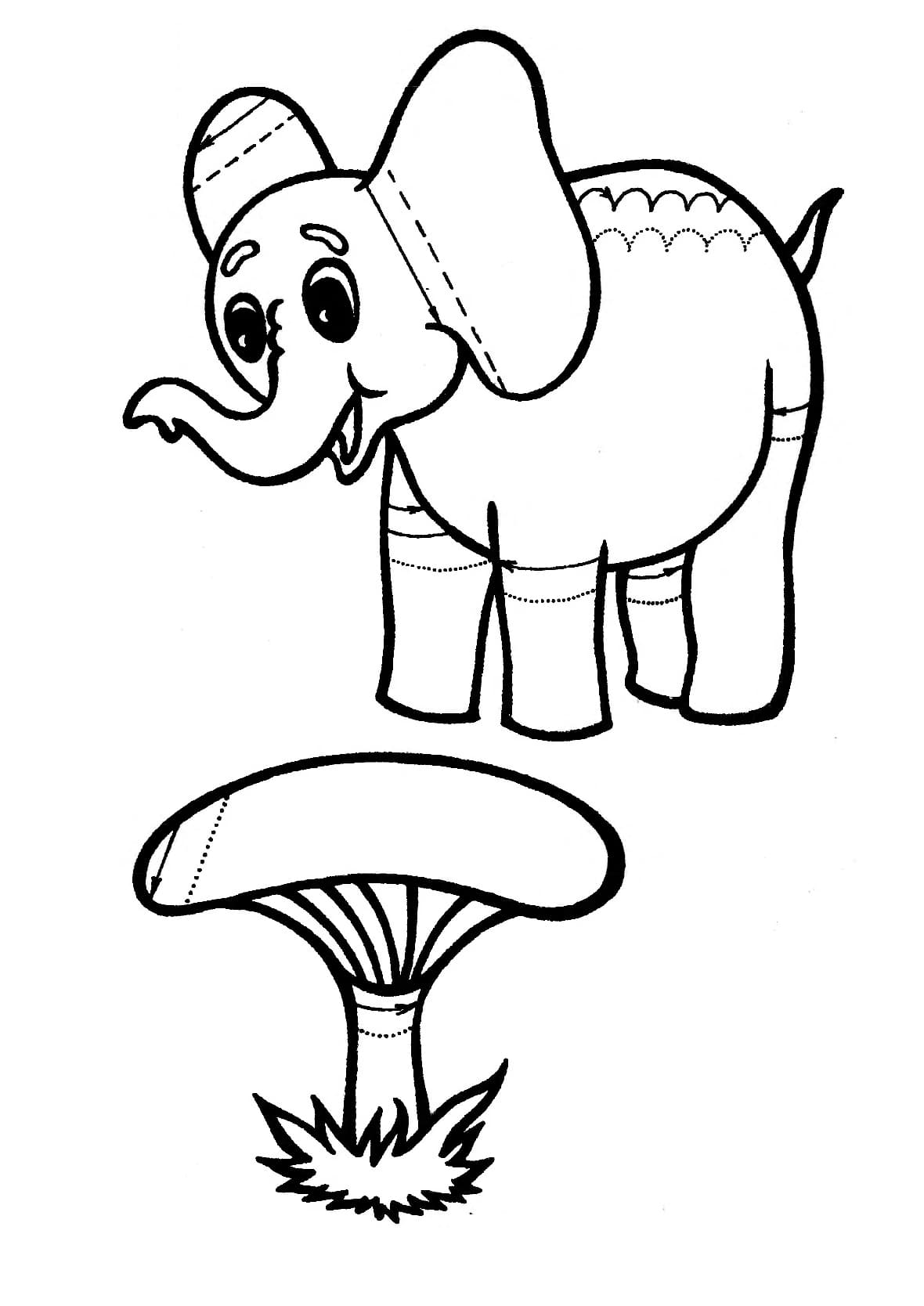 Слон и гриб раскраска штриховка