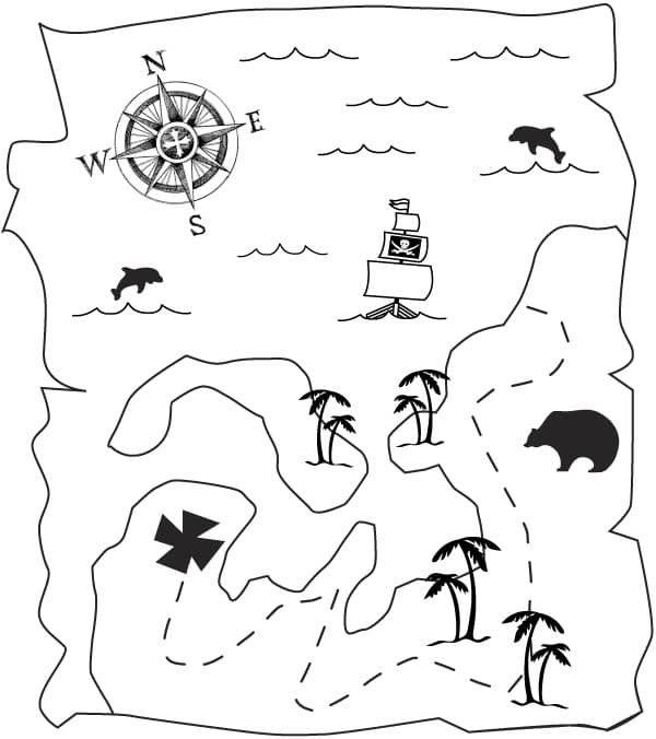 Пиратская карта - Раскраски от сайта В мире сказки!