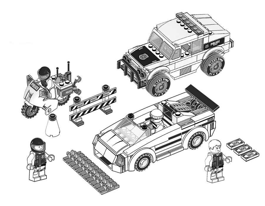 Два автомобиля Лего раскраска для ребенка