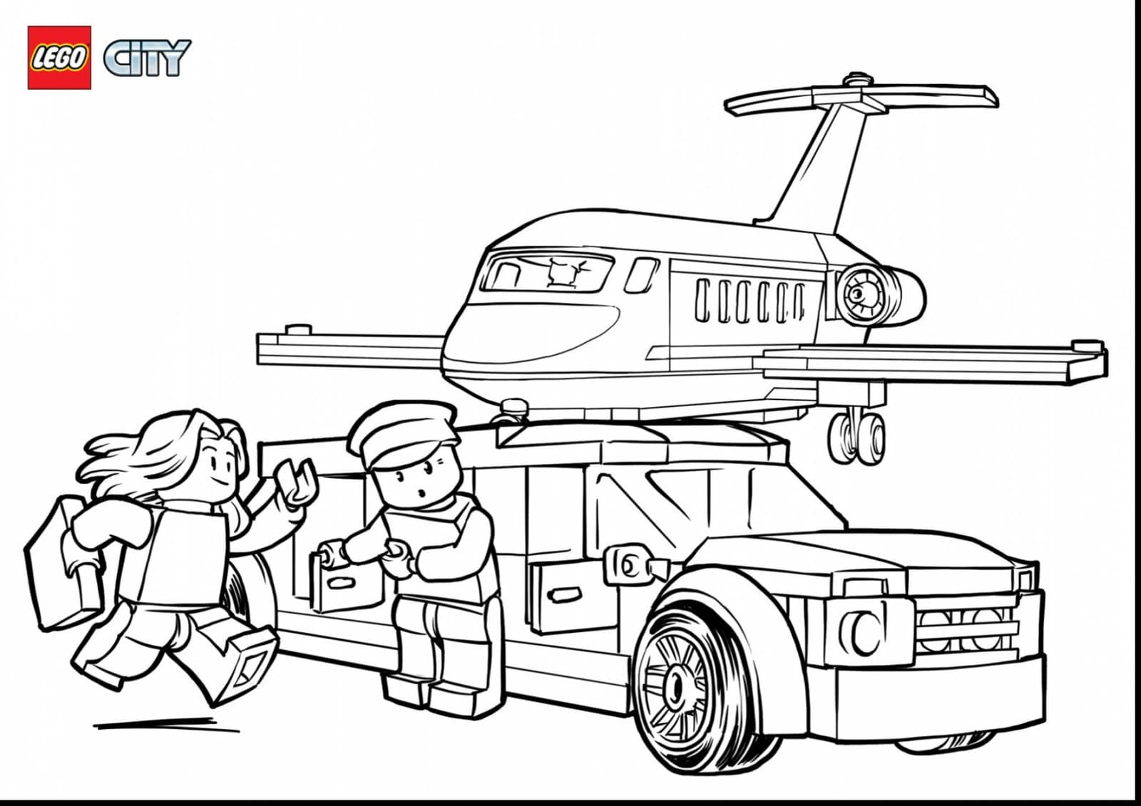 Самолет и автомобиль Лего раскраска для ребенка