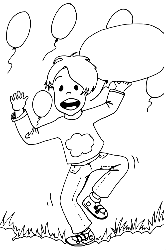 Мальчик с воздушными шарами раскраска