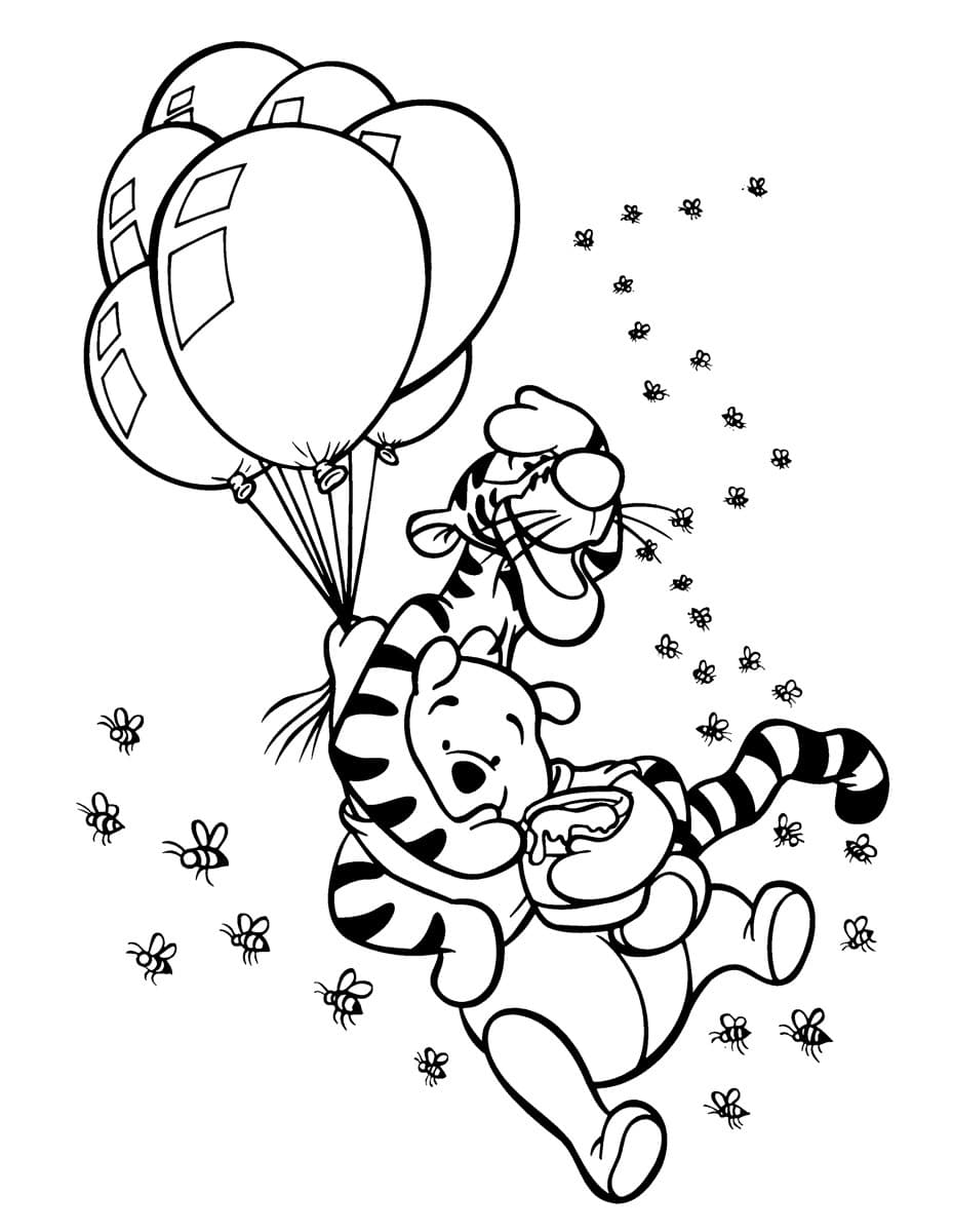 Тигр и винни пух на воздушных шарах