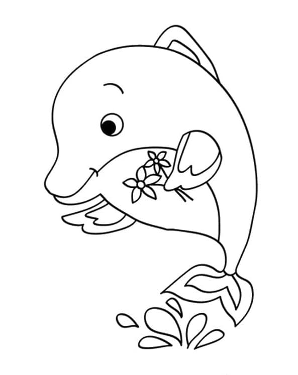 Дельфин с цветочками раскраска
