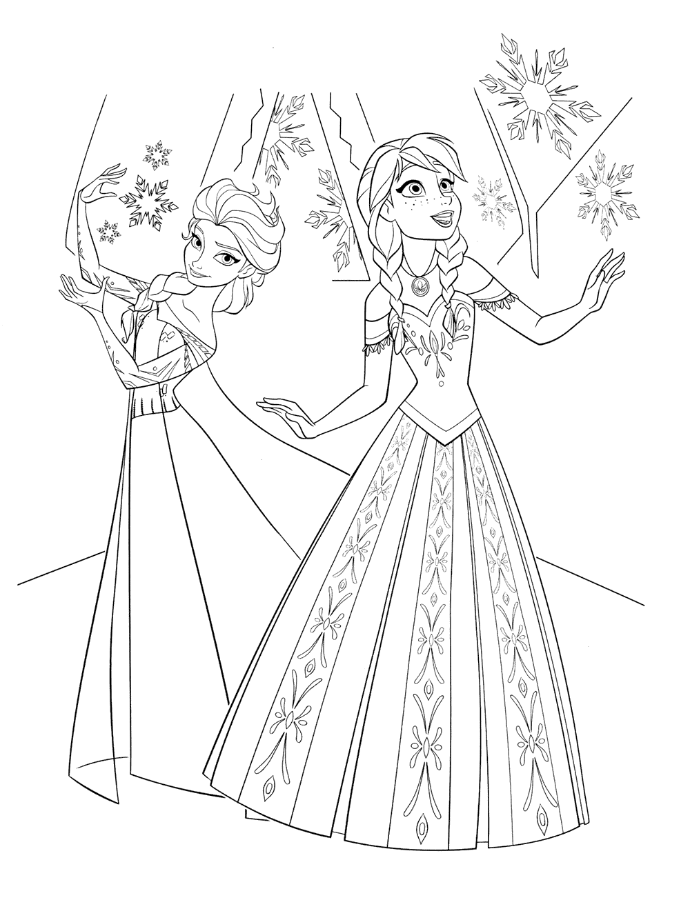 Эльза и Анна в платьях
