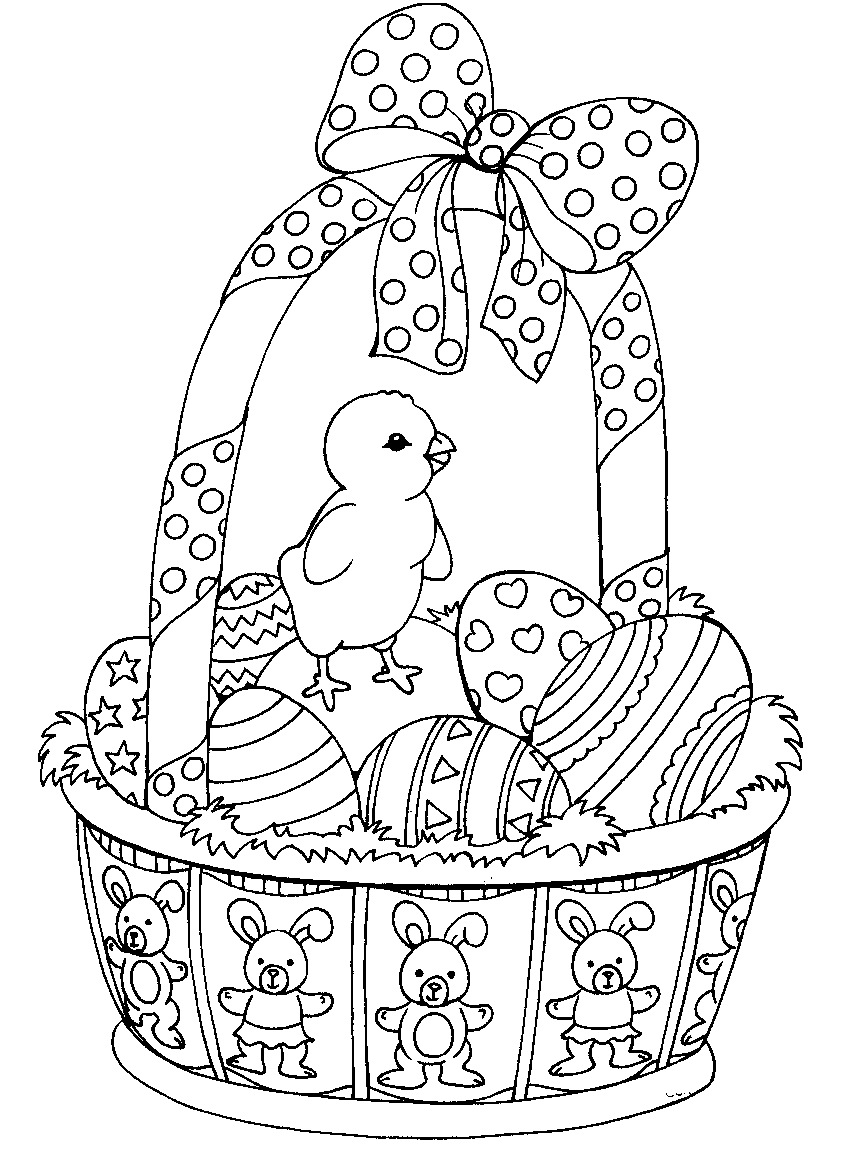 Птенец и яйца с корзинке