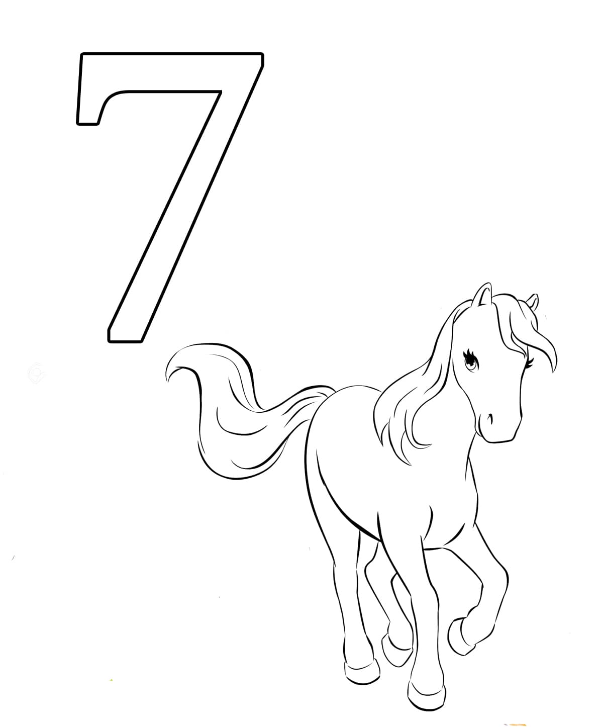 Раскраска 7 и лошадка