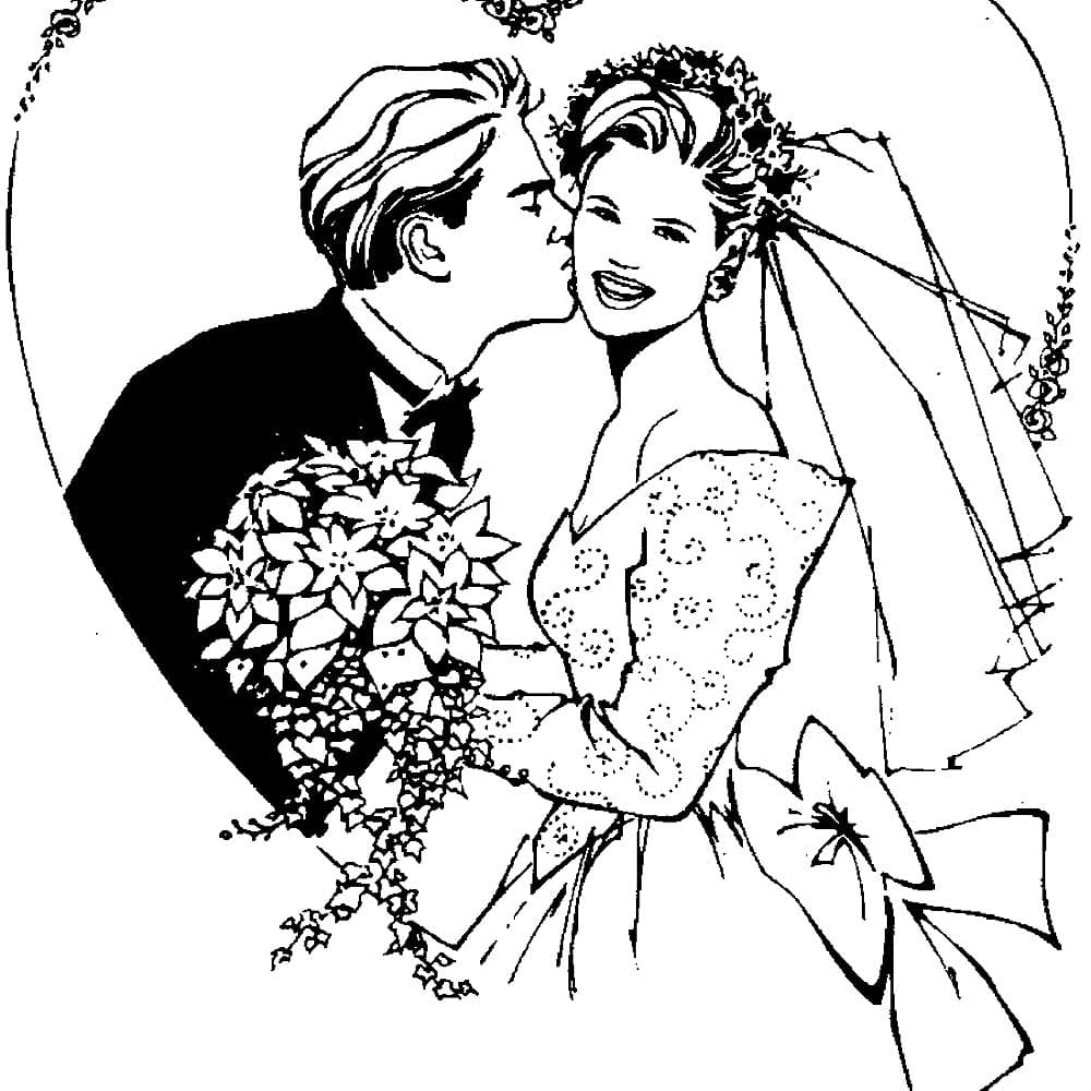 Жених целует невесту раскраска