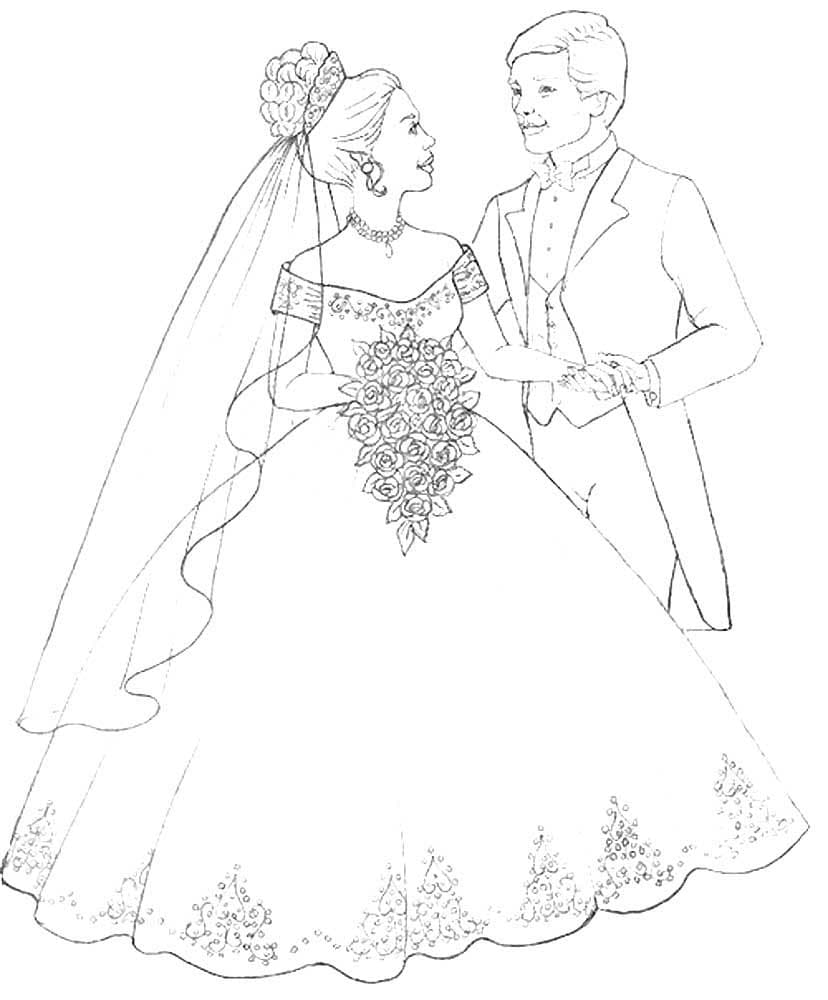 Жених держит невесту за руку раскраска детская