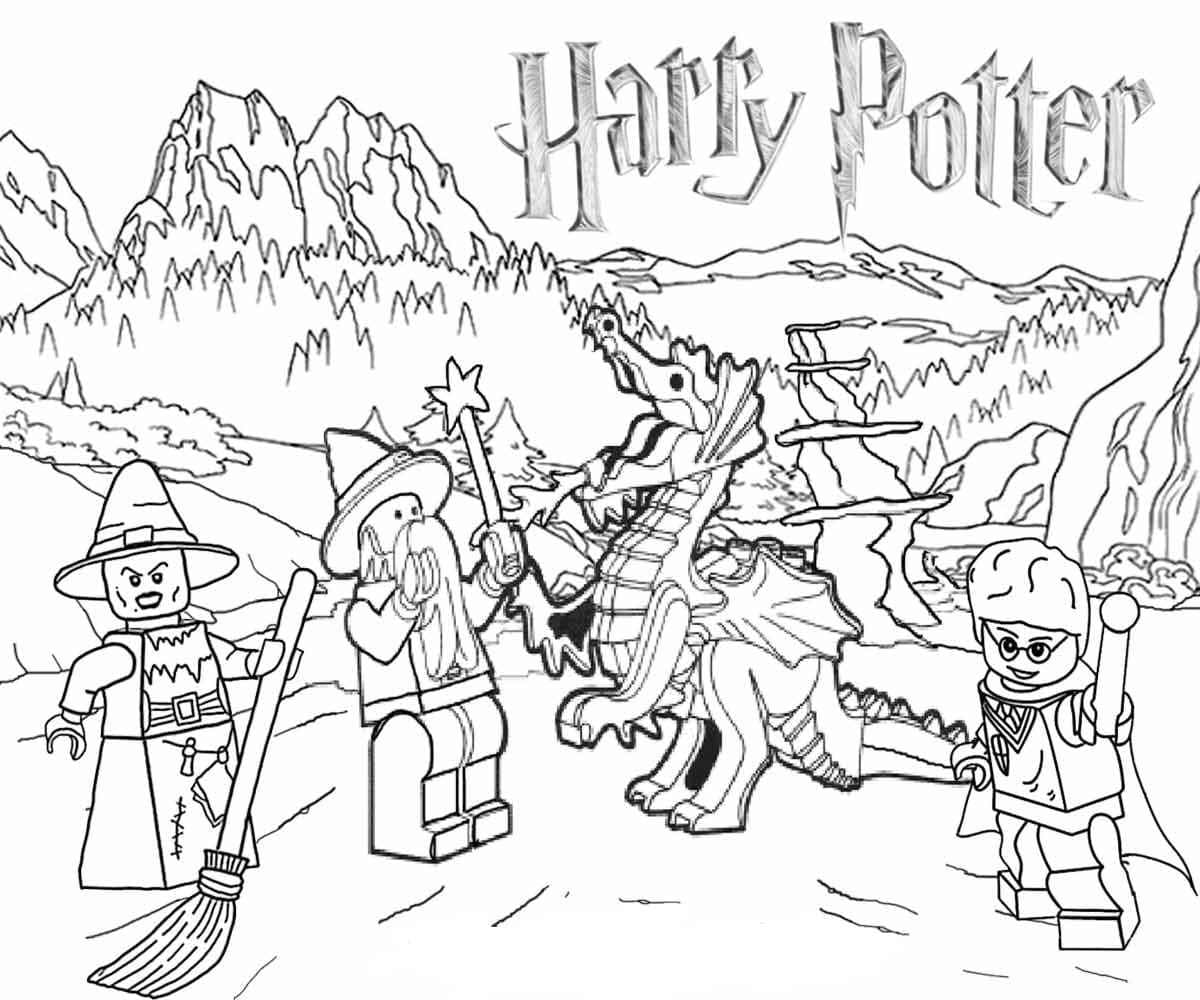 Гарри Поттер лего и дракон раскраска