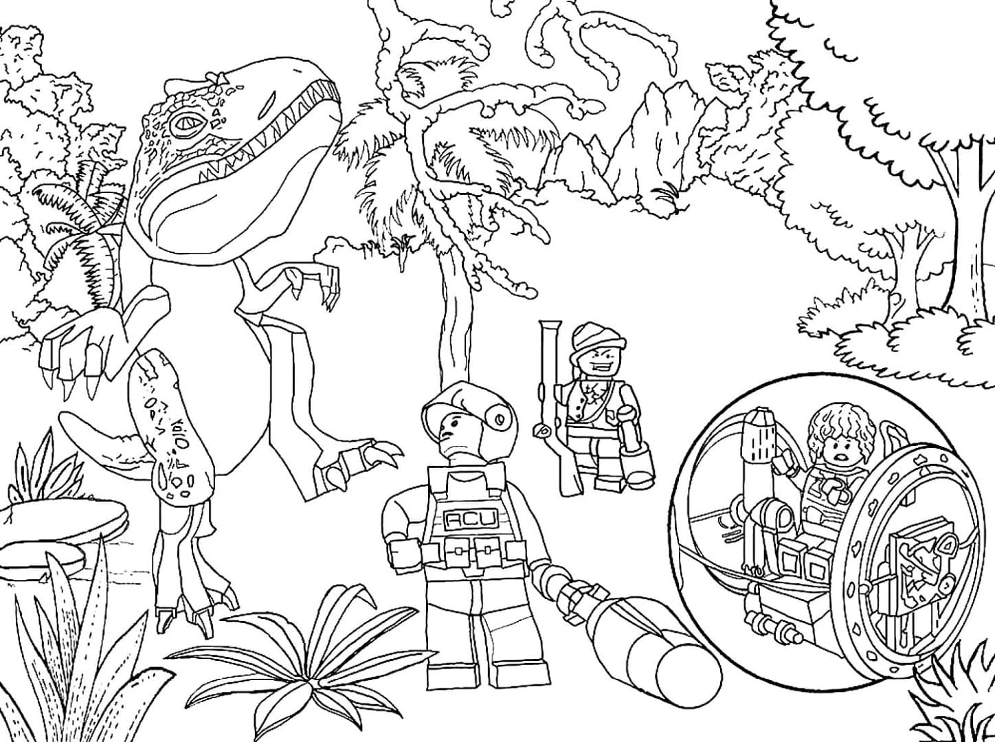 Динозавры Лего возле дерева