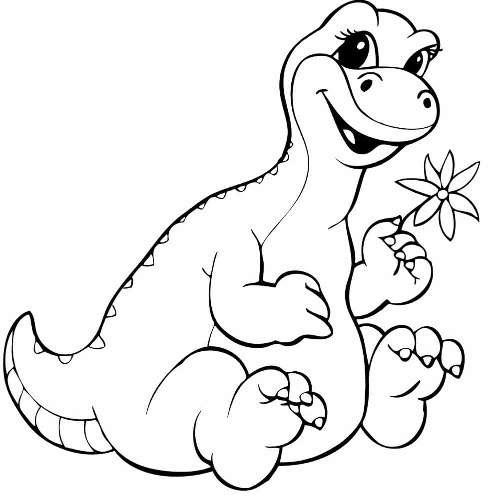 Маленький динозавр с цветочком