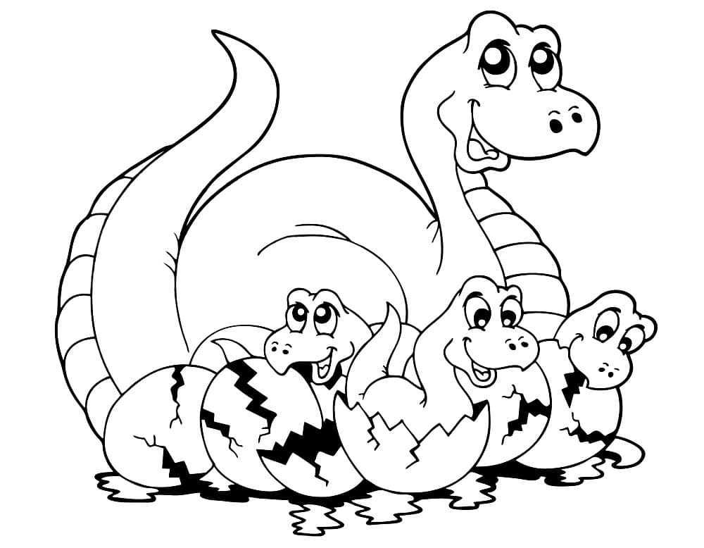 Мультяшный динозавр и детки - Раскраски от сайта В мире сказки!