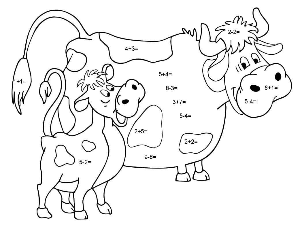 Корова и теленок математическая раскраска