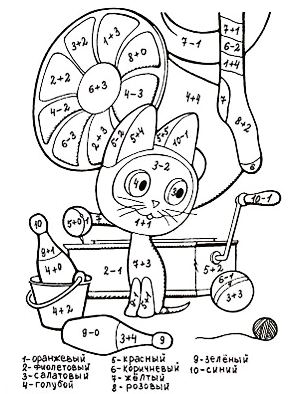 Кот математическая раскраска