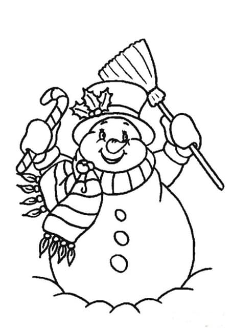 Снеговик с метлой и конфетой